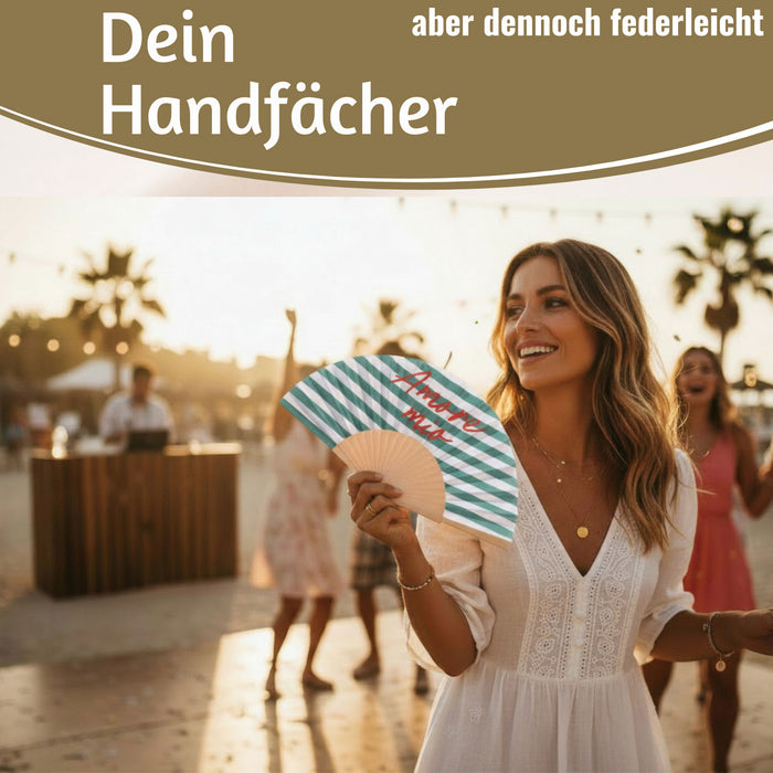 KI-generiertes Bild,Handfächer Holz Stoff Fächer "Amore Mio" Grün Weiß Rot faltbar Faltfächer