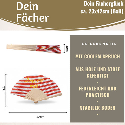 Handfächer Holz Stoff Fächer "Amore Mio" Rot Weiß Gelb faltbar Faltfächer