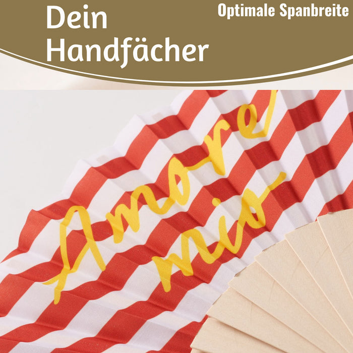 Handfächer Holz Stoff Fächer "Amore Mio" Rot Weiß Gelb faltbar Faltfächer