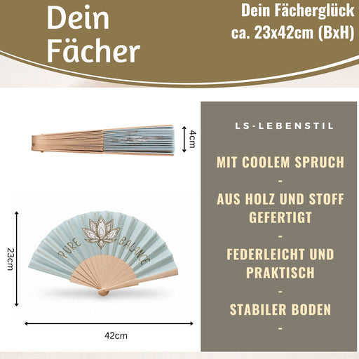 Handfächer Holz Stoff Fächer "PURE BALANCE" Bali Blau Grau faltbar Faltfächer