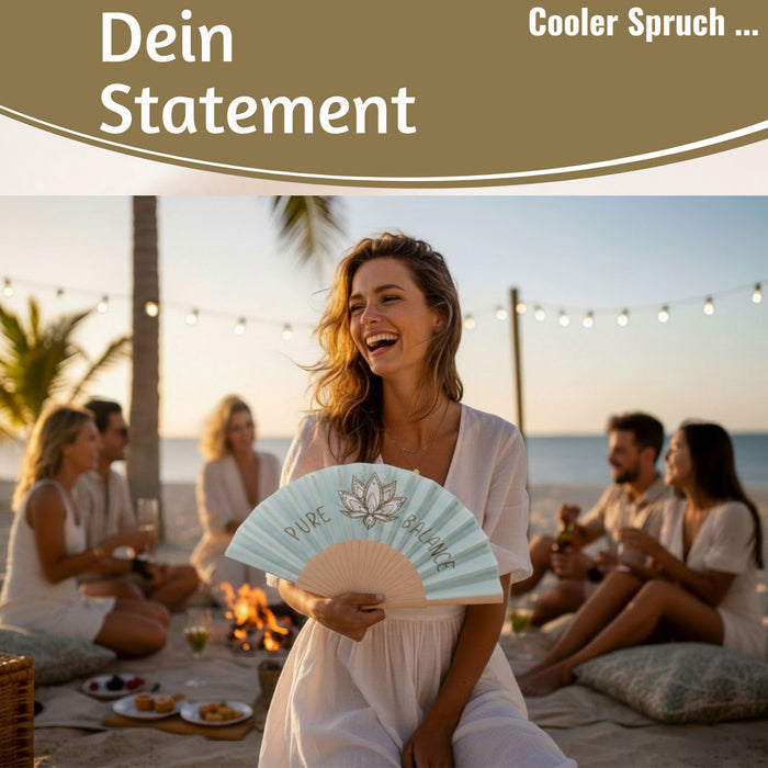 Handfächer Holz Stoff Fächer "PURE BALANCE" Bali Blau Grau faltbar Faltfächer