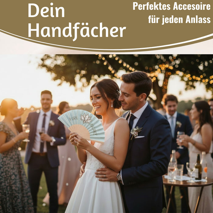 Handfächer Holz Stoff Fächer "PURE BALANCE" Bali Blau Grau faltbar Faltfächer