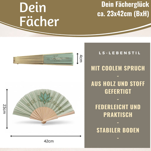 Handfächer Holz Stoff Fächer "PURE BALANCE" Bali Grün Grau faltbar Faltfächer