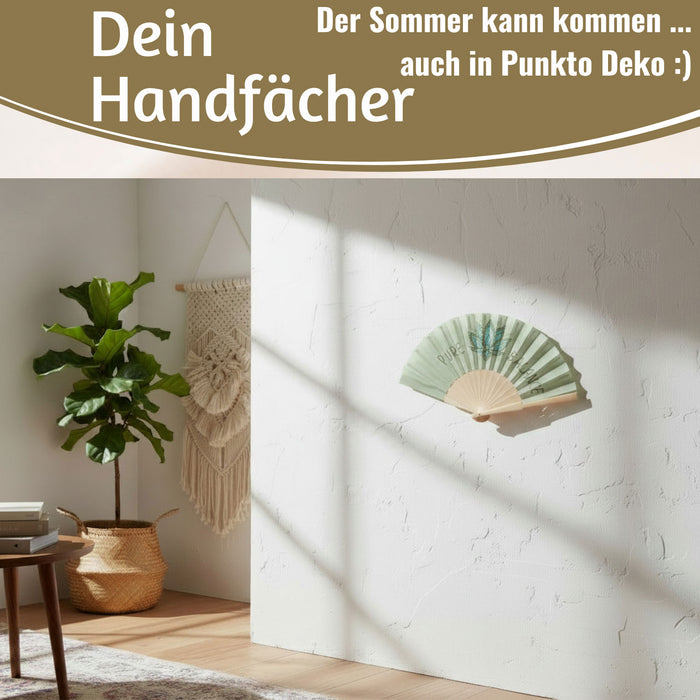 KI-generiertes Bild,Handfächer Holz Stoff Fächer "PURE BALANCE" Bali Grün Grau faltbar Faltfächer