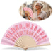 Handfächer Holz Stoff Fächer "Older Wiser Hotter" Pink Rot faltbar Faltfächer