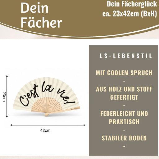 KI-generiertes Bild,Handfächer Holz Stoff Fächer "C´est la Vie" Weiß Schwarz faltbar Faltfächer