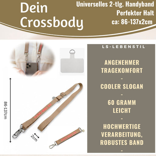 Crossbody Handykette Kaffee regelt Taupe Pink 2 Karabiner zum Umhängen Smartphones