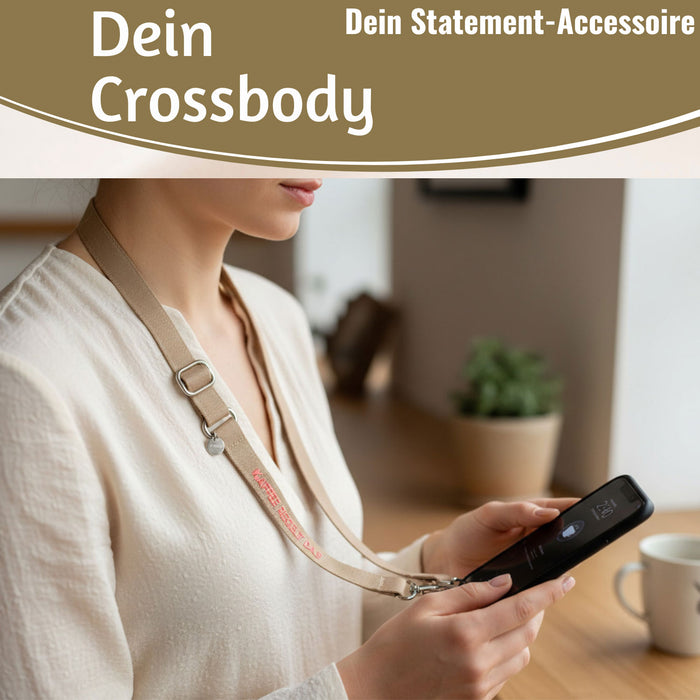 Crossbody Handykette Kaffee regelt Taupe Pink 2 Karabiner zum Umhängen Smartphones