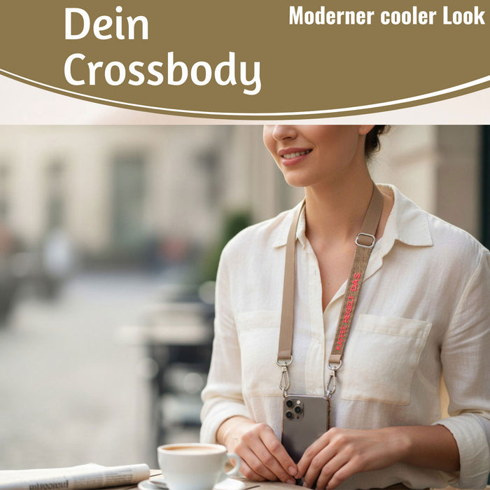 Crossbody Handykette Kaffee regelt Taupe Pink 2 Karabiner zum Umhängen Smartphones