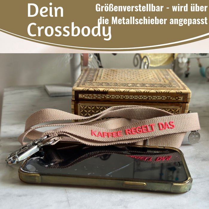 Crossbody Handykette Kaffee regelt Taupe Pink 2 Karabiner zum Umhängen Smartphones