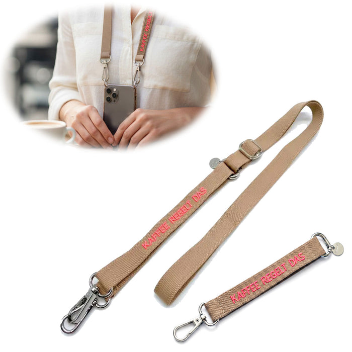 Crossbody Handykette Kaffee regelt Taupe Pink 2 Karabiner zum Umhängen Smartphones