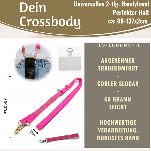 Crossbody Handykette Queen Pink Gold 2 Karabiner zum Umhängen Smartphones