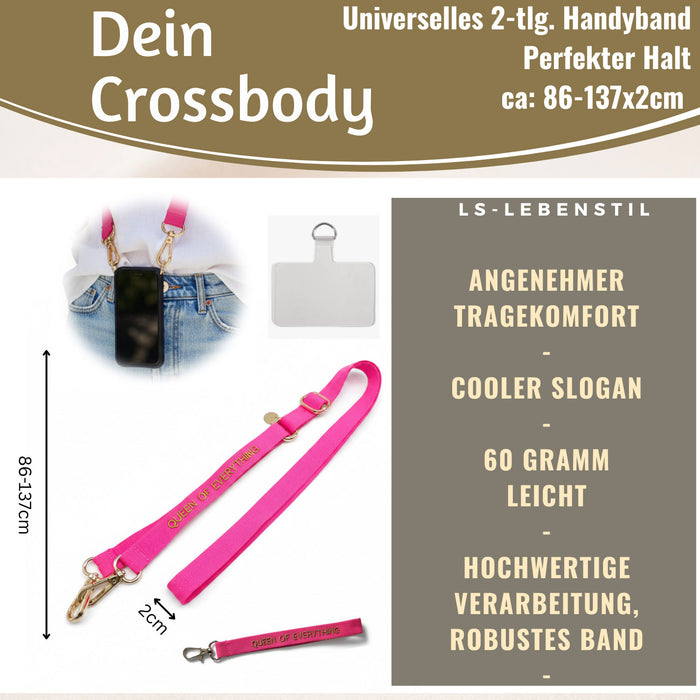 Crossbody Handykette Queen Pink Gold 2 Karabiner zum Umhängen Smartphones