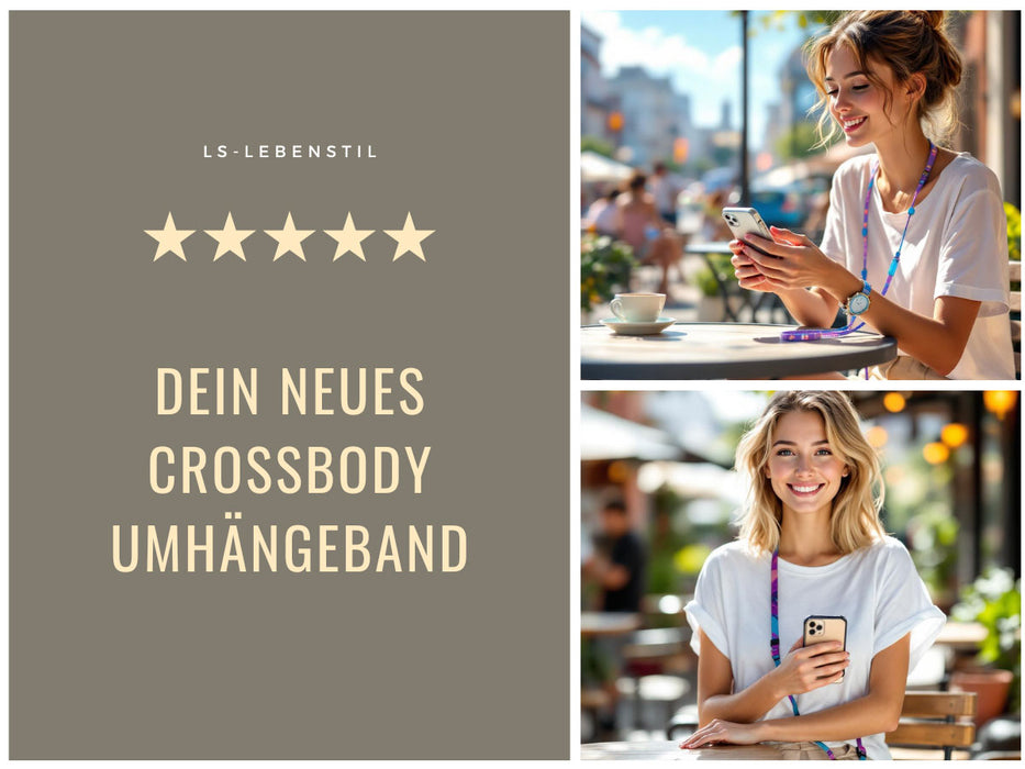 KI-generiertes Bild,Crossbody Handykette Palma Schwarz Weiß mit Universalpad zum Umhängen von Smartphones