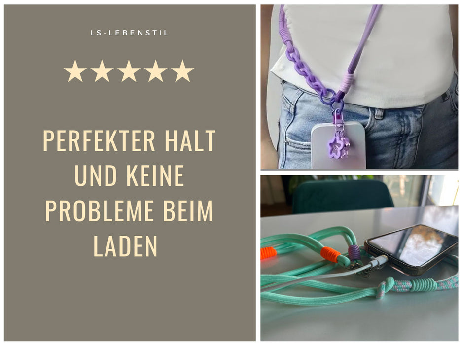 KI-generiertes Bild,Crossbody Handykette Ibiza Pink Türkis Rosa mit Universalpad zum Umhängen Smartphones