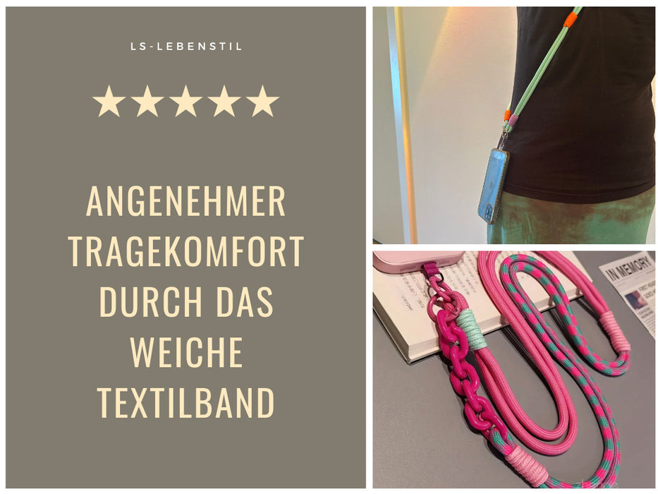 KI-generiertes Bild,Crossbody Handykette Ibiza Pink Türkis Rosa mit Universalpad zum Umhängen Smartphones
