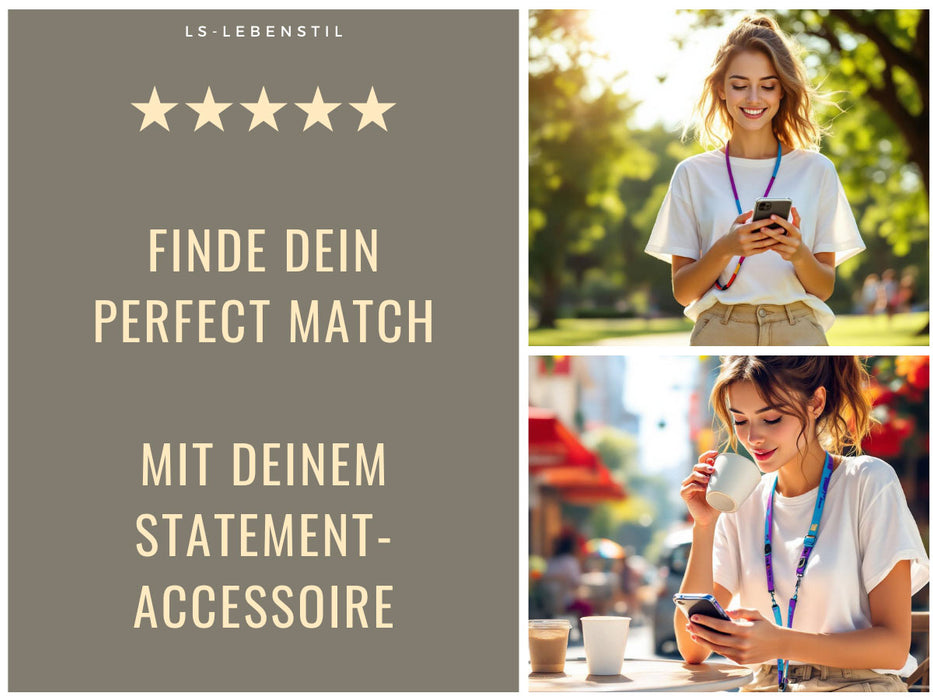 KI-generiertes Bild,Crossbody Handykette Palma Schwarz Weiß mit Universalpad zum Umhängen von Smartphones