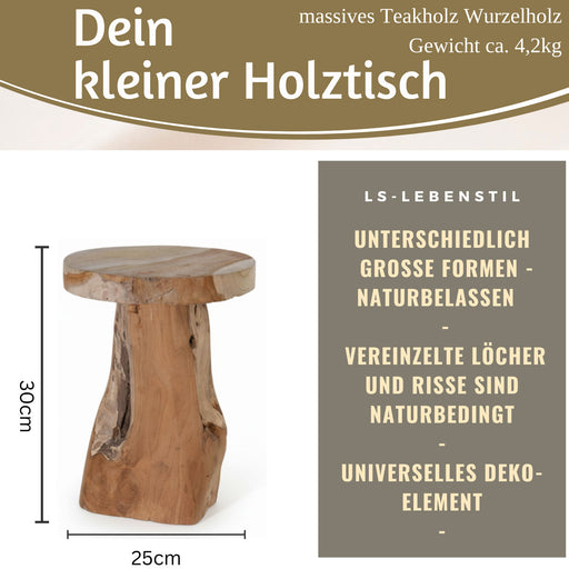 Beistelltisch Teak Holz 30cm Braun Couchtisch Nachttisch Hocker Massiv