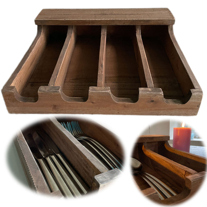 KI-generiertes Bild Vintage Teak Holz Grimaud Cutlery 36cm 4 Fächer Besteckkasten Besteckkorb