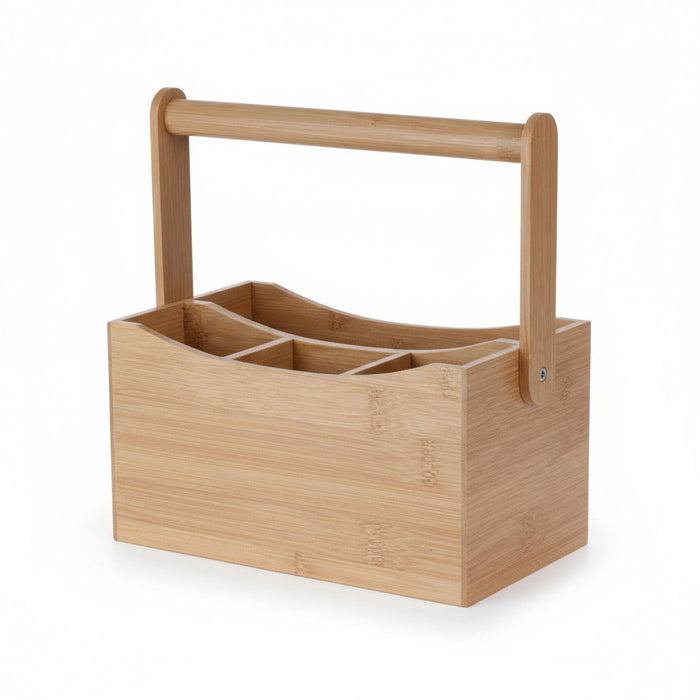 Holz Besteckhalter 22cm Braun 4 Fächer mit Griff Cutlery Besteckkorb Stiftebox