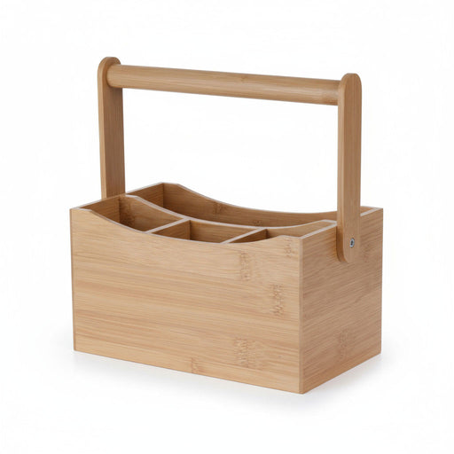 Holz Besteckhalter 22cm Braun 4 Fächer mit Griff Cutlery Besteckkorb Stiftebox