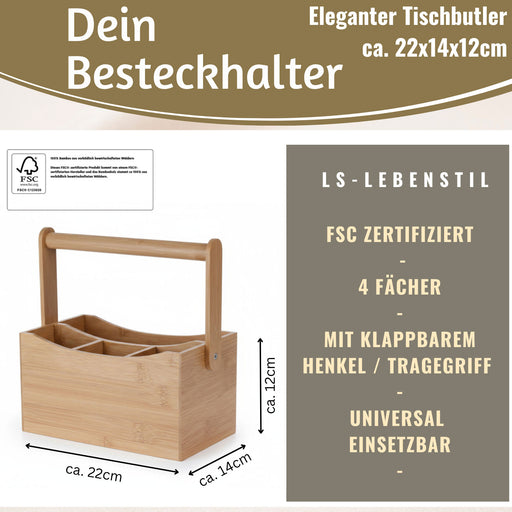 KI-generiertes Bild,Holz Besteckhalter 22cm Braun 4 Fächer mit Griff Cutlery Besteckkorb Stiftebox