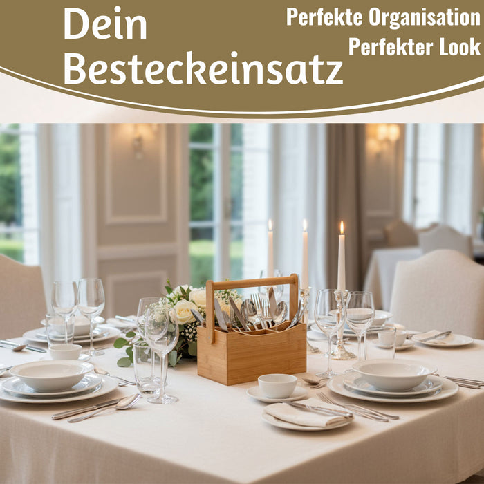 KI-generiertes Bild,Holz Besteckhalter 22cm Braun 4 Fächer mit Griff Cutlery Besteckkorb Stiftebox