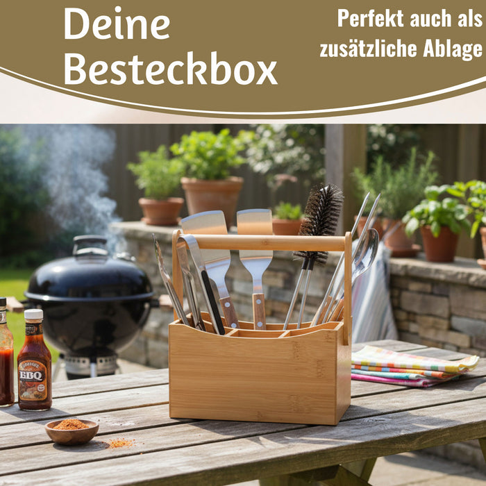 KI-generiertes Bild,Holz Besteckhalter 22cm Braun 4 Fächer mit Griff Cutlery Besteckkorb Stiftebox