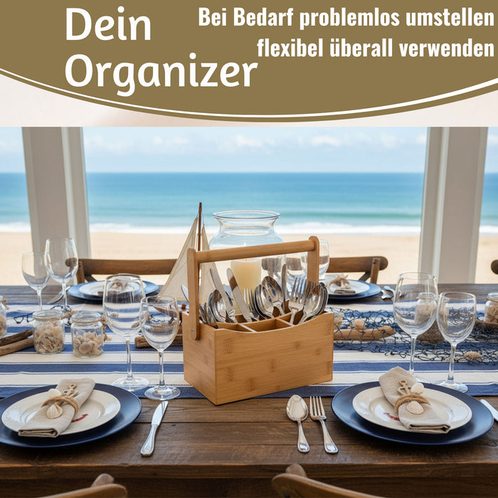 KI-generiertes Bild,Holz Besteckhalter 22cm Braun 4 Fächer mit Griff Cutlery Besteckkorb Stiftebox