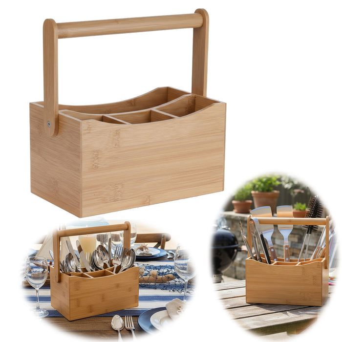 KI-generiertes Bild Holz Besteckhalter 22cm Braun 4 Fächer mit Griff Cutlery Besteckkorb Stiftebox