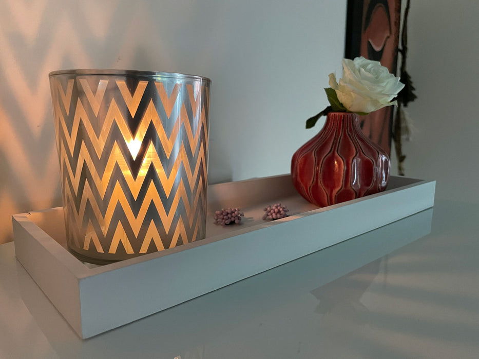 Holz Deko-Tablett Weiß 40x14cm Kerzen-Schale Teelichthalter Holztablett