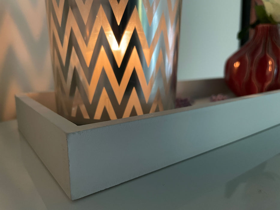 Holz Deko-Tablett Weiß 40x14cm Kerzen-Schale Teelichthalter Holztablett