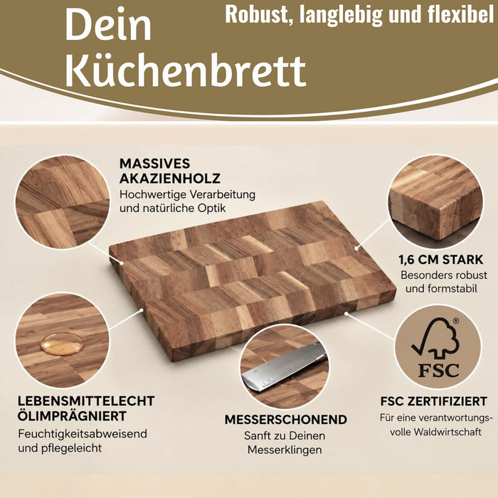 KI-generiertes Bild,Elegantes Holz Schneidebrett Akazie 30x20x1,6cm Küchenbrett Tranchierbrett