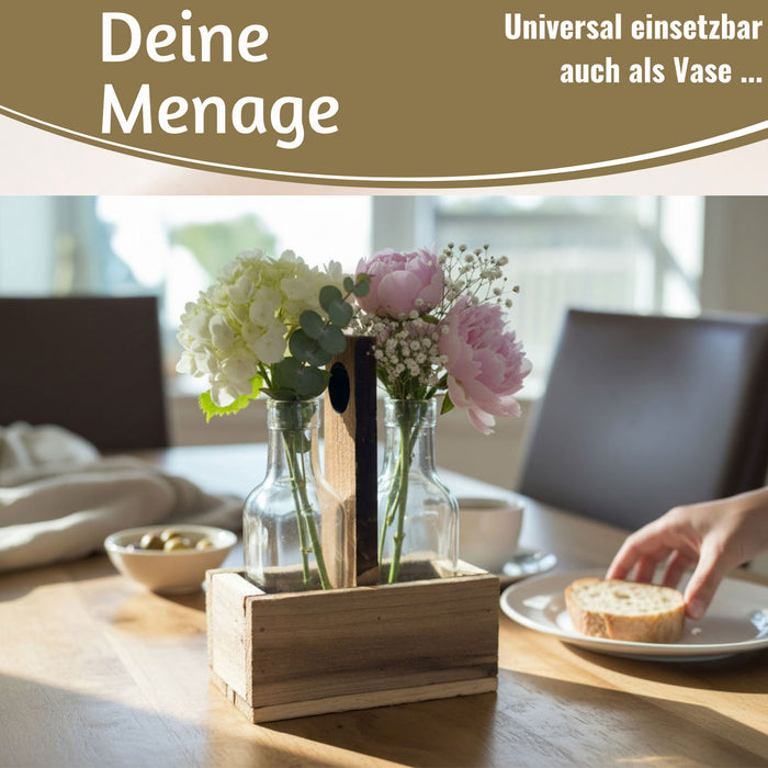 Holz Menage Essig- und Ölspender Set 2x Ölflasche Ausgießer Olivenöl Vinaigrette