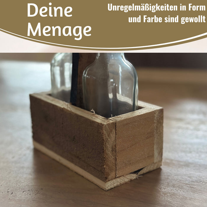 Holz Menage Essig- und Ölspender Set 2x Ölflasche Ausgießer Olivenöl Vinaigrette