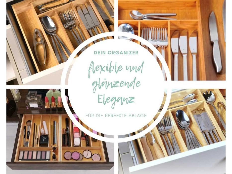 Holz Schubladeneinsatz Besteckkasten 28-45cm ausziehbar Besteckbox Organizer