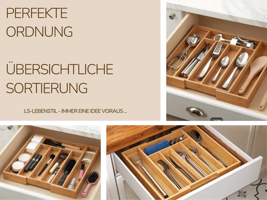 Holz Schubladeneinsatz Besteckkasten 28-45cm ausziehbar Besteckbox Organizer