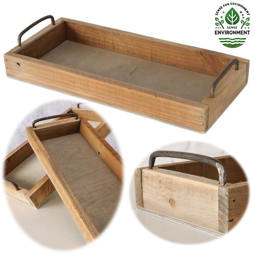 Vintage Holz Serviertablett 38x18cm mit Griff Holztablett Küchentablett Deko Tablett