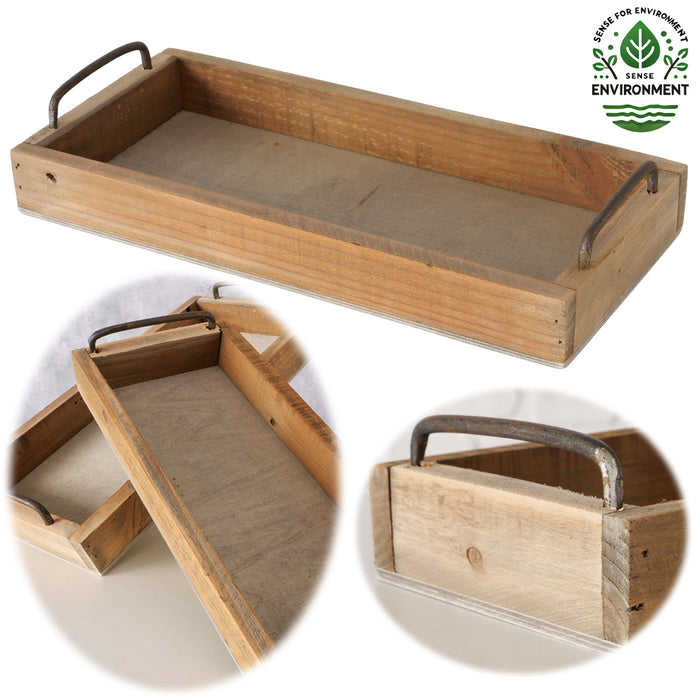 Vintage Holz Serviertablett 38x18cm mit Griff Holztablett Küchentablett Deko Tablett