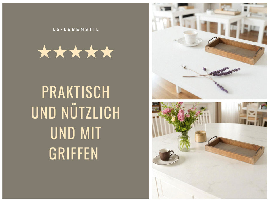 Vintage Holz Serviertablett 38x18cm mit Griff Holztablett Küchentablett Deko Tablett