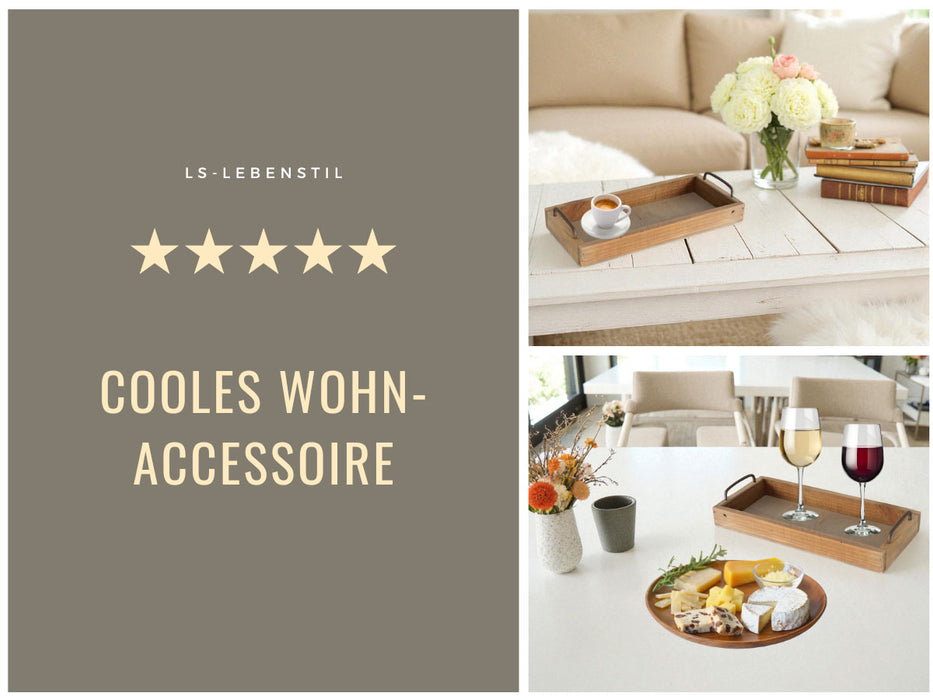 Vintage Holz Serviertablett 38x18cm mit Griff Holztablett Küchentablett Deko Tablett