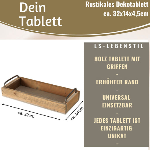 KI-generiertes Bild,Vintage Holz Serviertablett 32x14cm mit Griff Holztablett Küchentablett Deko Tablett