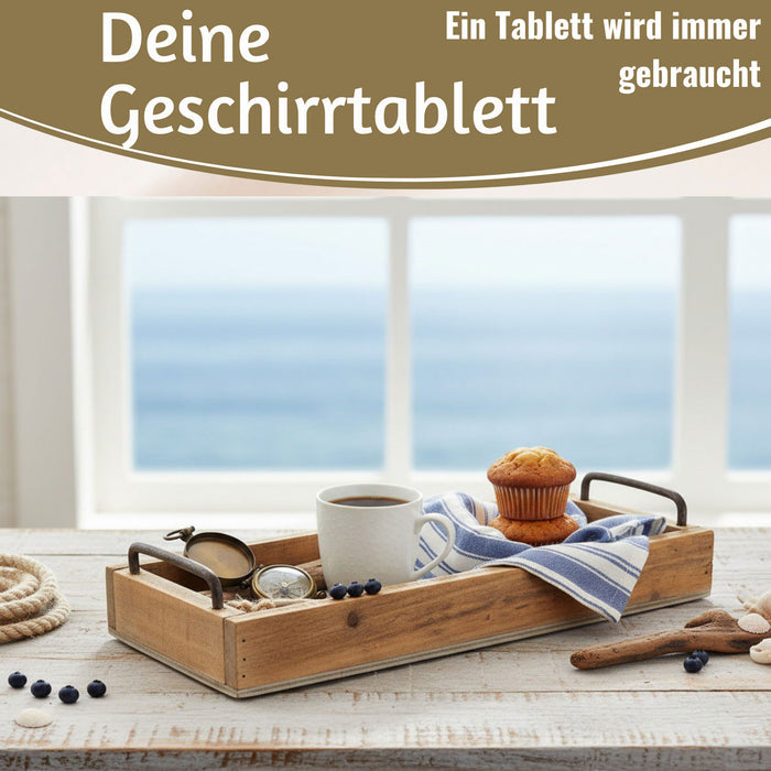 KI-generiertes Bild,Vintage Holz Serviertablett 32x14cm mit Griff Holztablett Küchentablett Deko Tablett