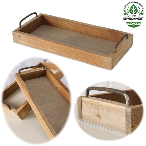 Vintage Holz Serviertablett 32x14cm mit Griff Holztablett Küchentablett Deko Tablett