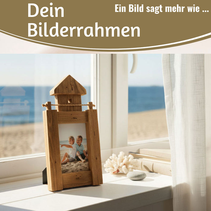 Vintage Holz Bilderrahmen 30cm Leuchtturm Braun Maritim Aufsteller Fotorahmen