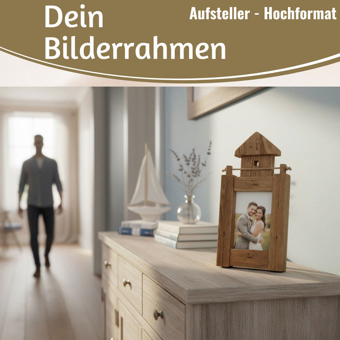 Vintage Holz Bilderrahmen 30cm Leuchtturm Braun Maritim Aufsteller Fotorahmen