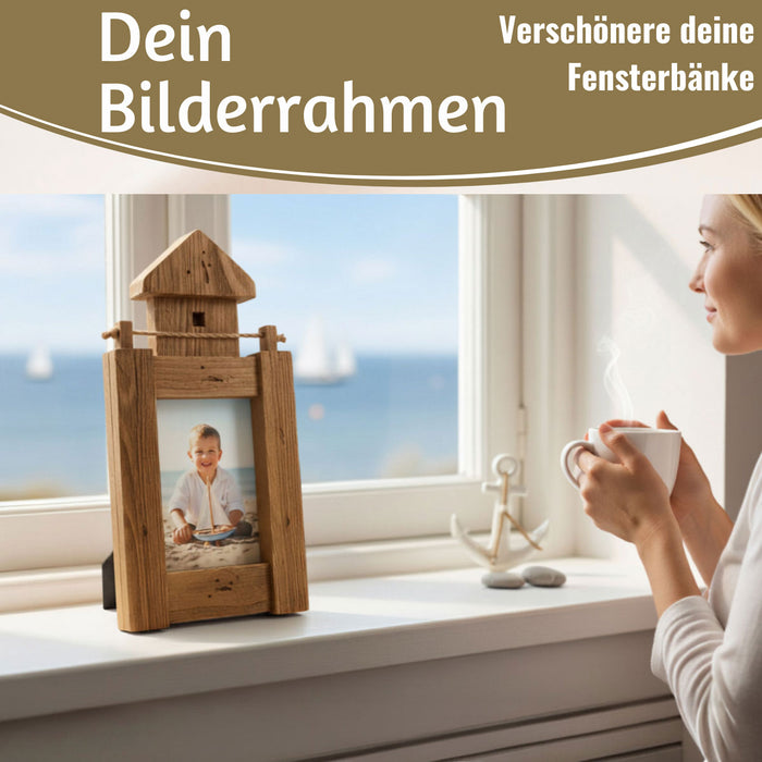 Vintage Holz Bilderrahmen 30cm Leuchtturm Braun Maritim Aufsteller Fotorahmen