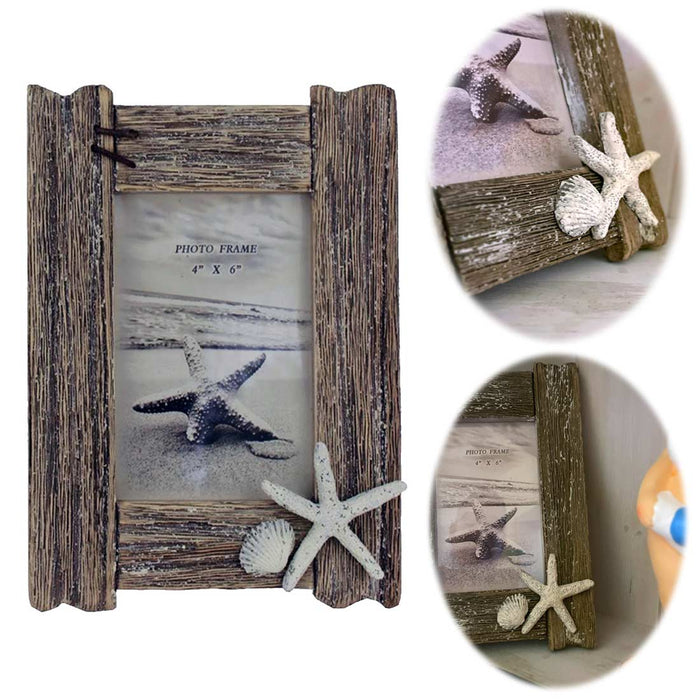 KI-generiertes Bild Vintage Holz Bilderrahmen 10x15cm Recycelt Maritim Strand Aufsteller Fotorahmen