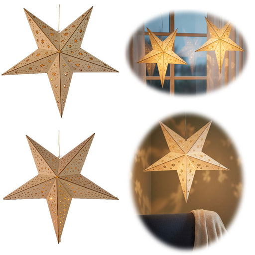 3D Holzstern Ø 40cm Braun 10 LED Beleuchtet Weihnachtsstern Faltstern