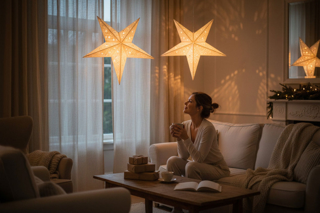 3D Holzstern Ø 40cm Braun 10 LED Beleuchtet Weihnachtsstern Faltstern